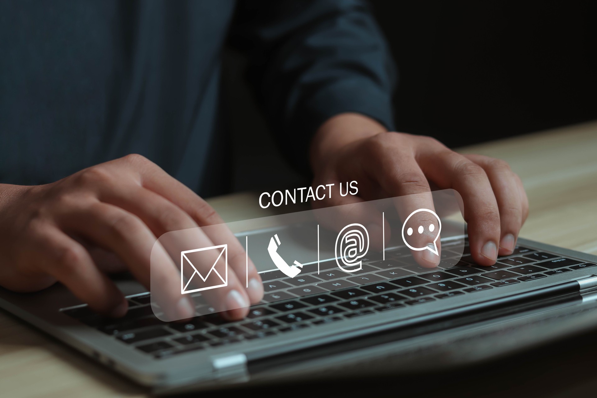 Businessman using virtual screen contact icon contact us or connect customer support hotline contact customer phone support online customer support concept copy space on computer screen Businessman using virtual screen contact icon contact us or connect customer support hotline contact customer phone support online customer support concept copy space on computer screen